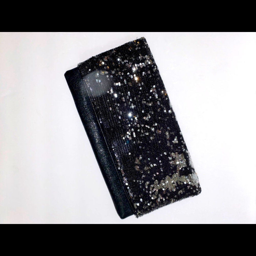 BCBGMAXAZRIA Sequin Fold Over Black Clutch